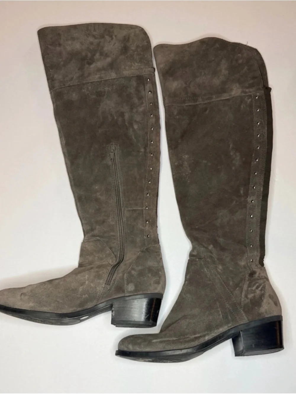 Vince Camuto Gray Suede Knee High Studded Boots 6.5